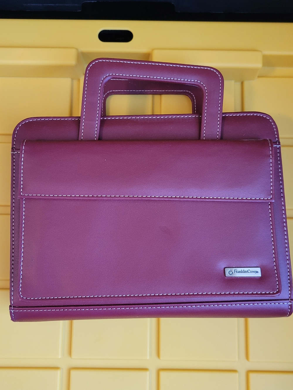 Franklin Covey Burgundy Leather Organizer Briefcase with Top Handle